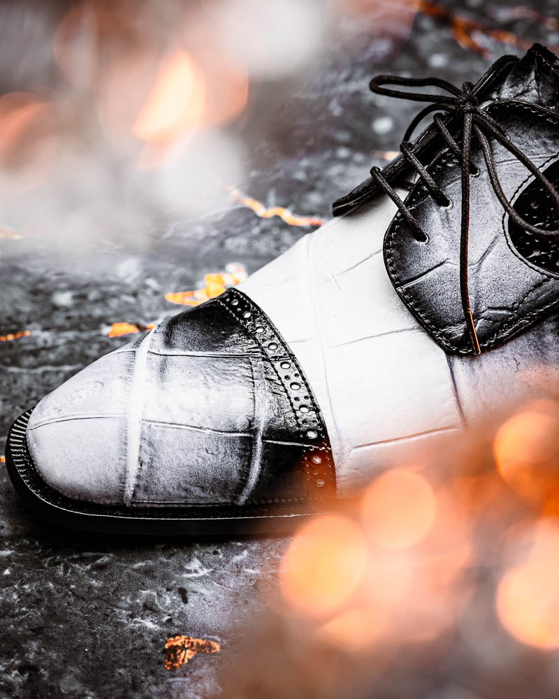 Mauri 1087/2 Flawless Alligator Cap Toe Derby White / Dirty Black (Special Order)
