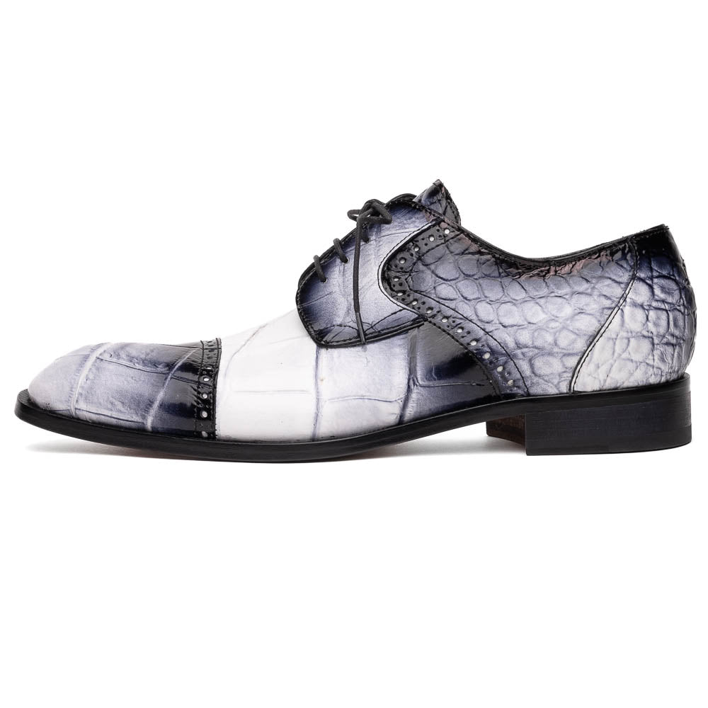 Mauri 1087/2 Flawless Alligator Cap Toe Derby White / Dirty Black (Special Order)