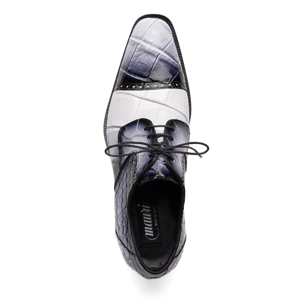 Mauri 1087/2 Flawless Alligator Cap Toe Derby White / Dirty Black (Special Order)