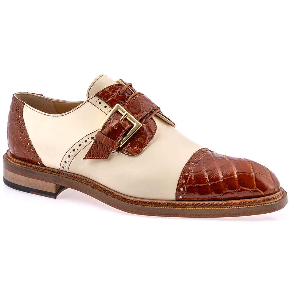 Mauri 1087/4 Flawless Alligator & Calfskin Monk Strap Cognac / Cream