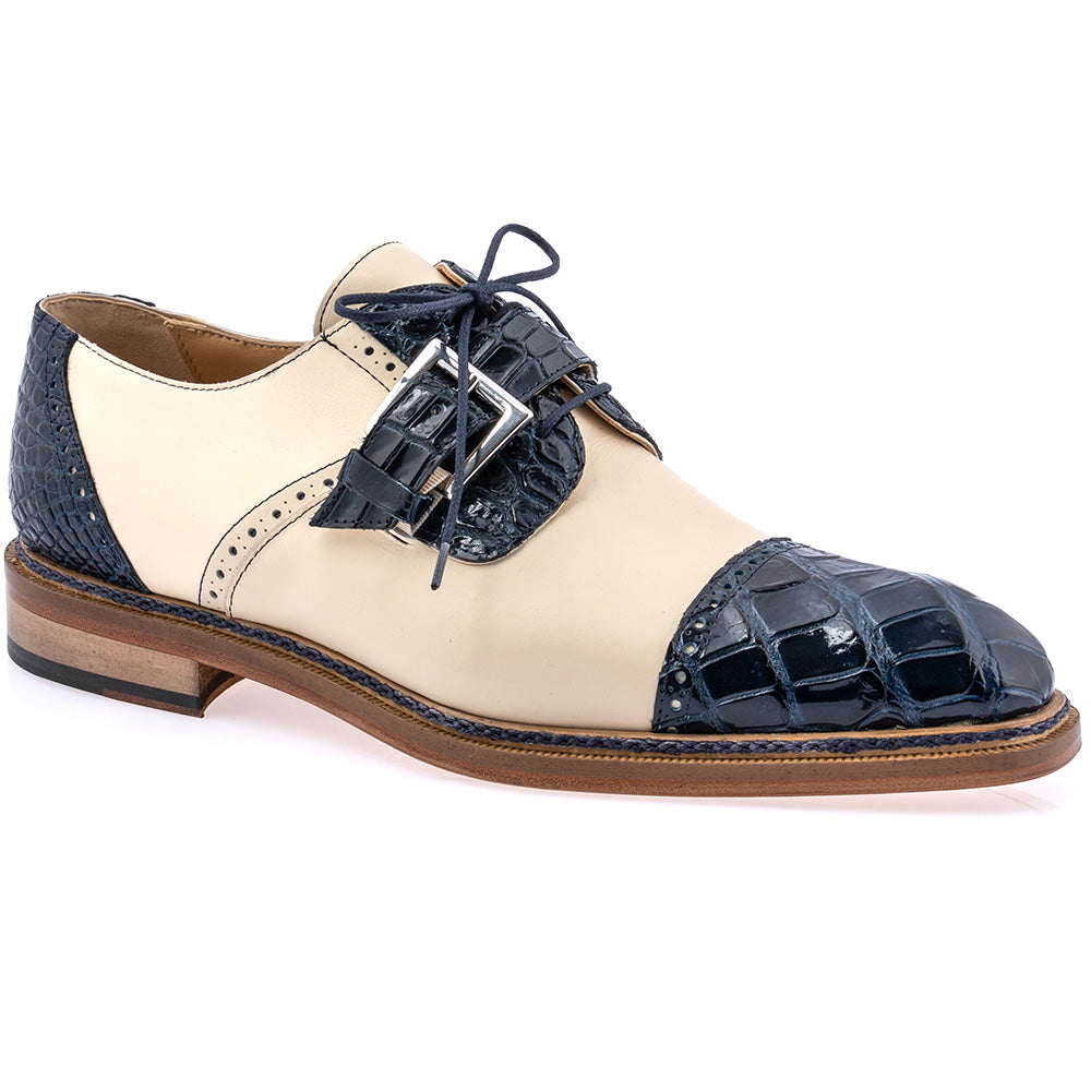 Mauri 1087/4 Flawless Alligator & Calfskin Monk Strap Wonder Blue / Cream