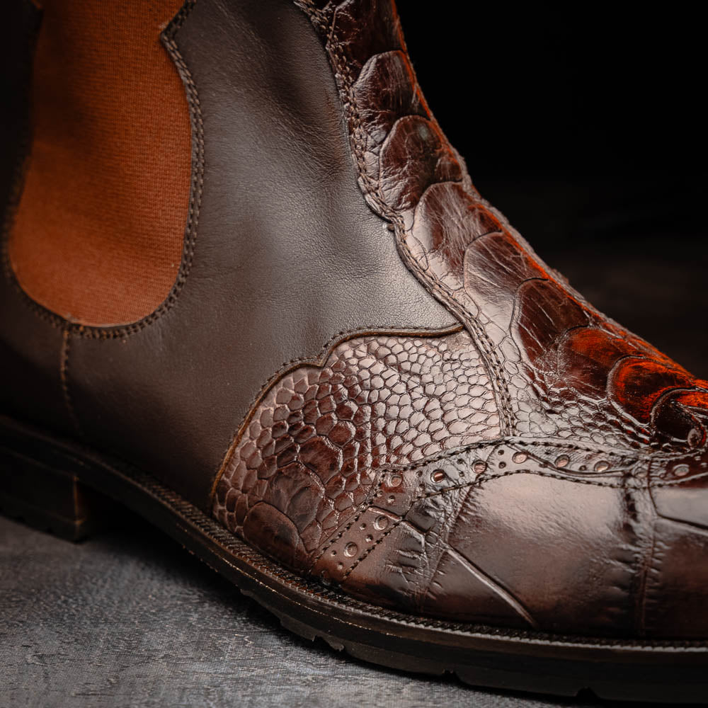 Mauri 1092 Alligator / Ostrich Leg Chelsea Boots Sport Rust