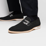 Zelli Meo 3 Suede Goatskin / Crocodile Loafers Black (11-020-BLK)