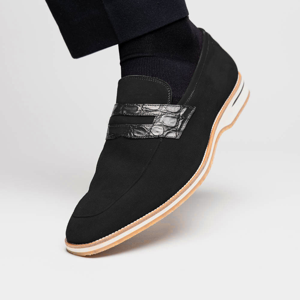 Zelli Meo 3 Suede Goatskin / Crocodile Loafers Black (11-020-BLK)