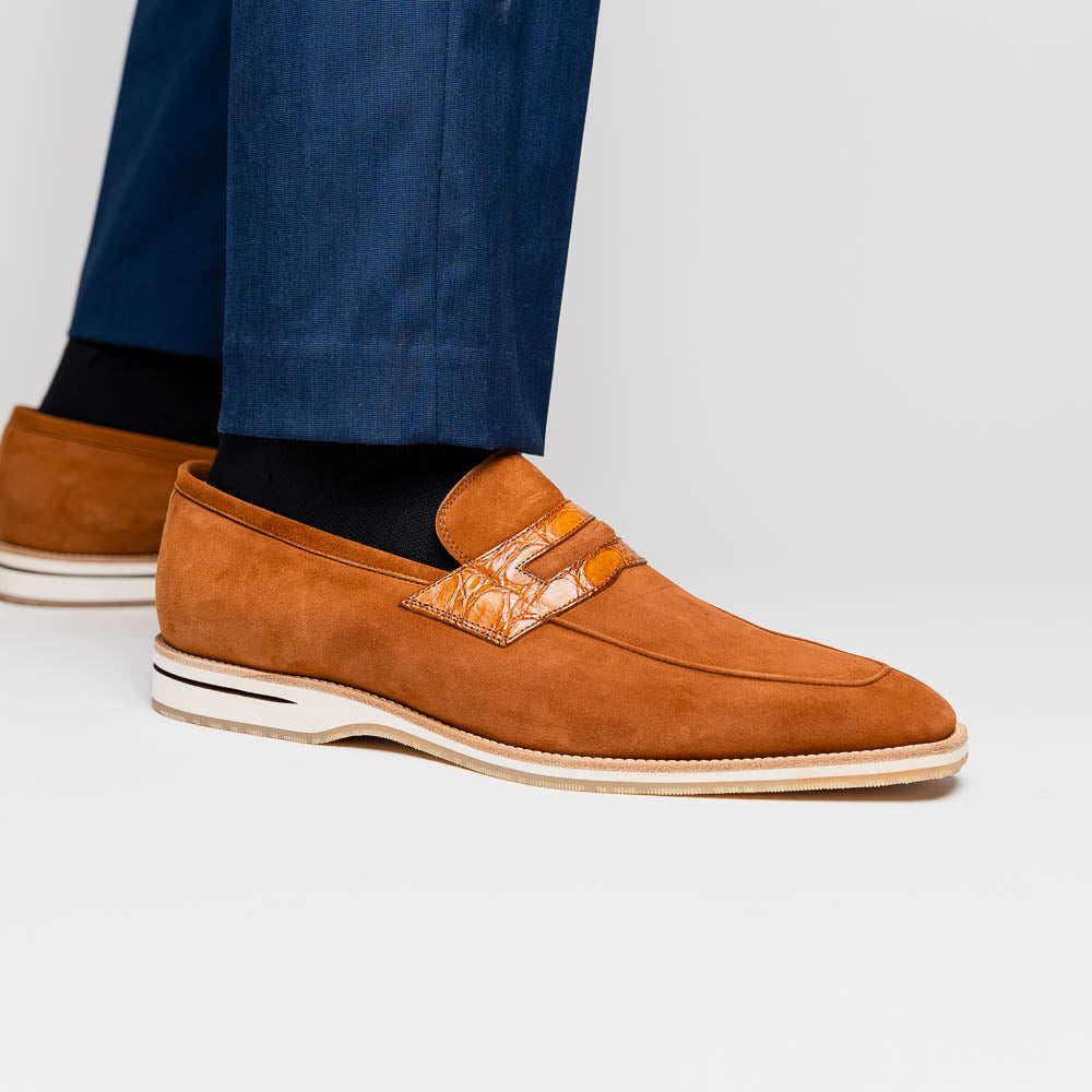 Zelli Meo 3 Suede & Crocodile Loafers Cognac (11-020-CGN)