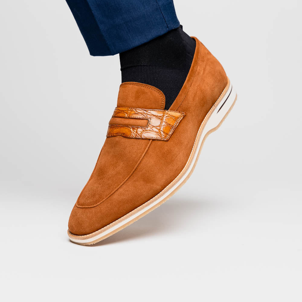 Zelli Meo 3 Suede & Crocodile Loafers Cognac (11-020-CGN)