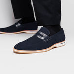 Zelli Meo 3 Suede & Crocodile Loafers Navy (11-020-NVY)