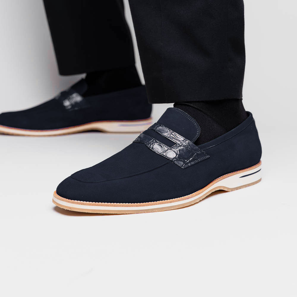 Zelli Meo 3 Suede & Crocodile Loafers Navy (11-020-NVY)