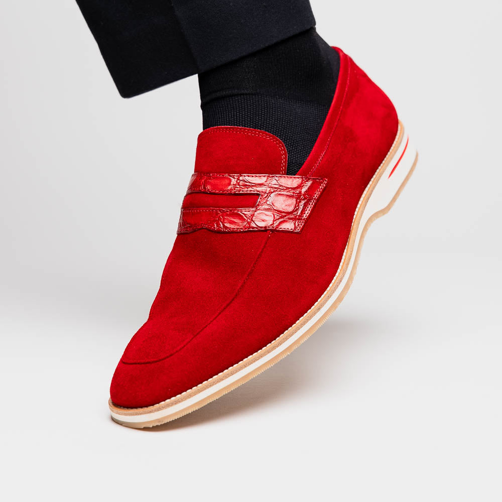 Zelli Meo 3 Suede & Crocodile Loafers Red (11-020-RED)