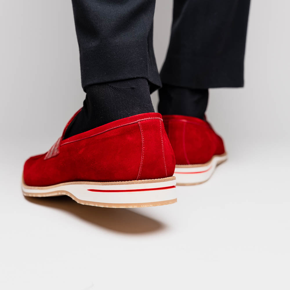 Zelli Meo 3 Suede & Crocodile Loafers Red (11-020-RED)