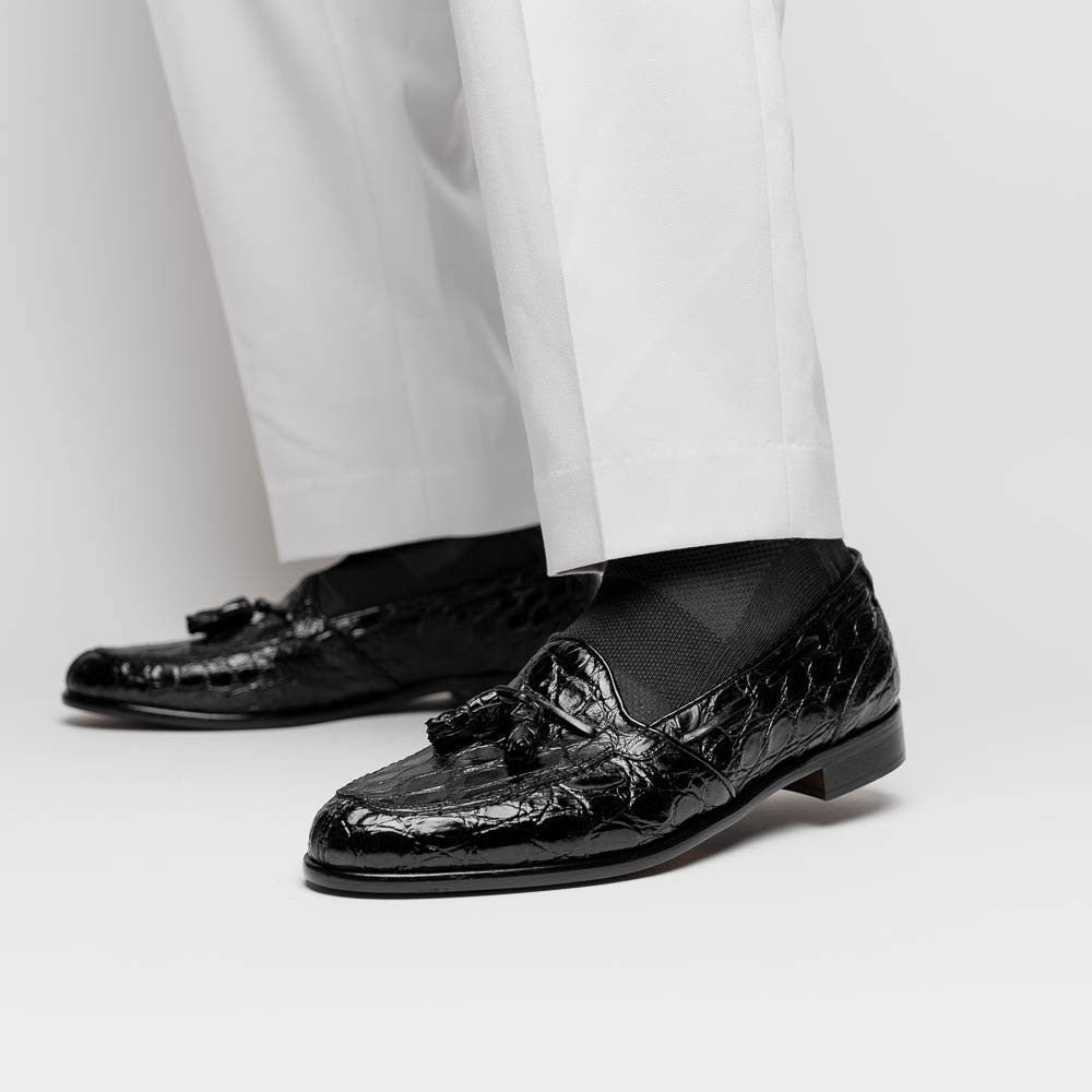Zelli Franco Crocodile Tassel Loafers Black | MensDesignerShoe.com