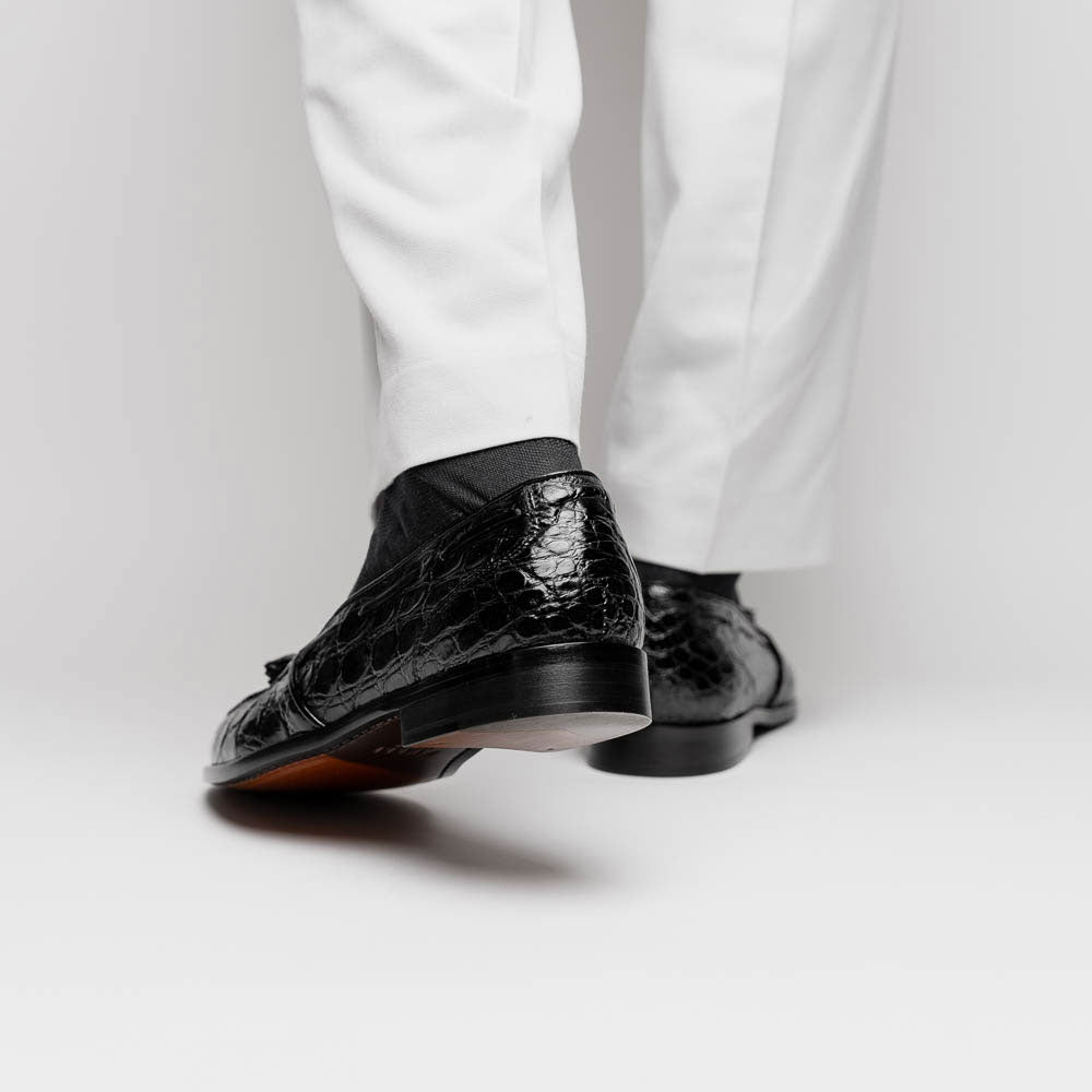 Zelli Franco Crocodile Tassel Loafers Black | MensDesignerShoe.com