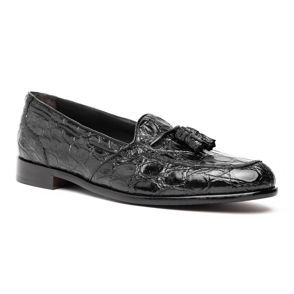 Zelli Franco Crocodile Tassel Loafers Black | MensDesignerShoe.com