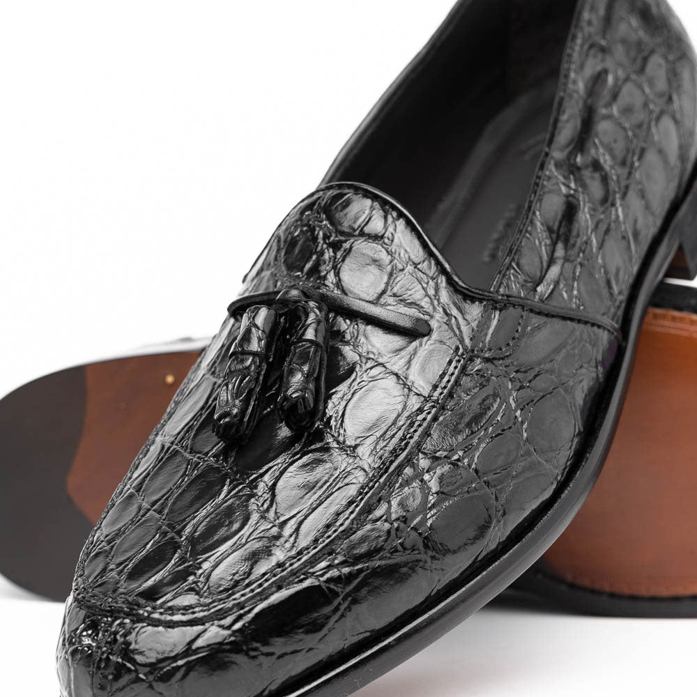SO MEN ブラックレザー 48サイズ　注）キズあり Zelli Franco Crocodile Tassel Loafers Black | MensDesignerShoe.com