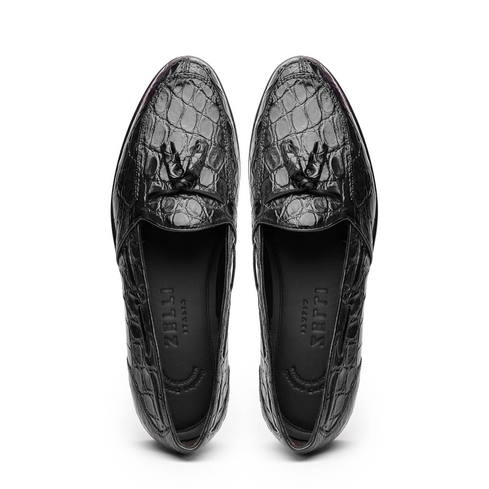 Zelli Franco Crocodile Tassel Loafers Black (11-582-BLK)