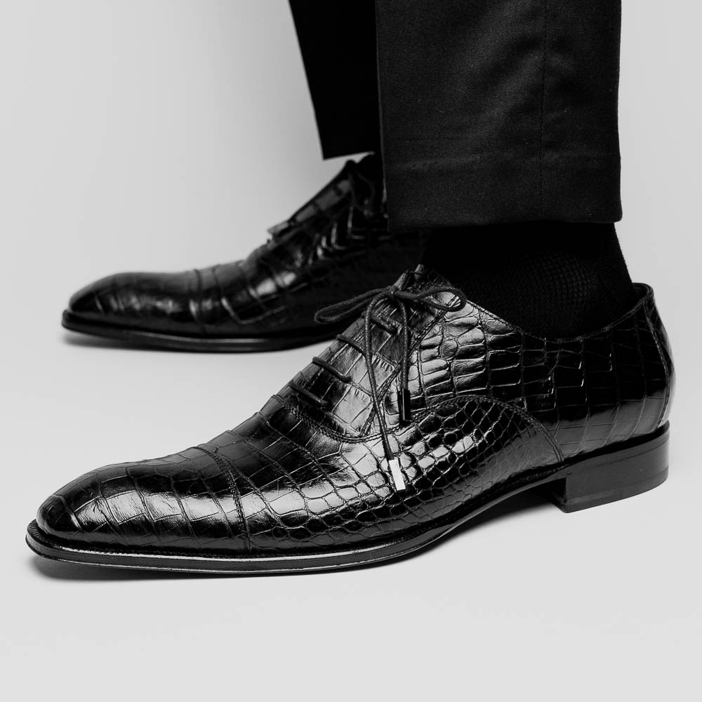 Caporicci 1114 Alligator Oxfords Black