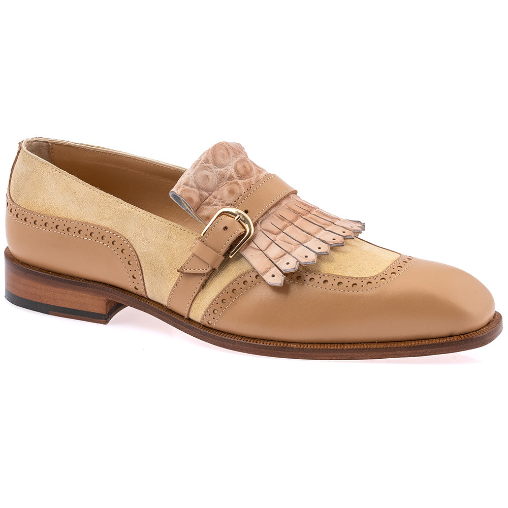 Mauri 1123 Kiltie Alligator / Calfskin / Suede Fringe Slip-On Dune / Champagne