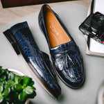 Mezlan Rodeo 1129C Crocodile Tassel Loafers Navy EXCLUSIVE