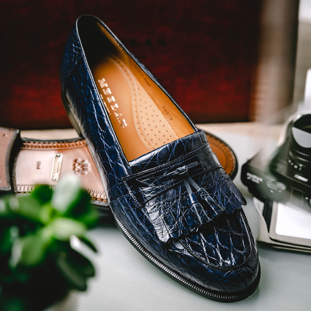 Mezlan Rodeo 1129C Crocodile Tassel Loafers Navy EXCLUSIVE
