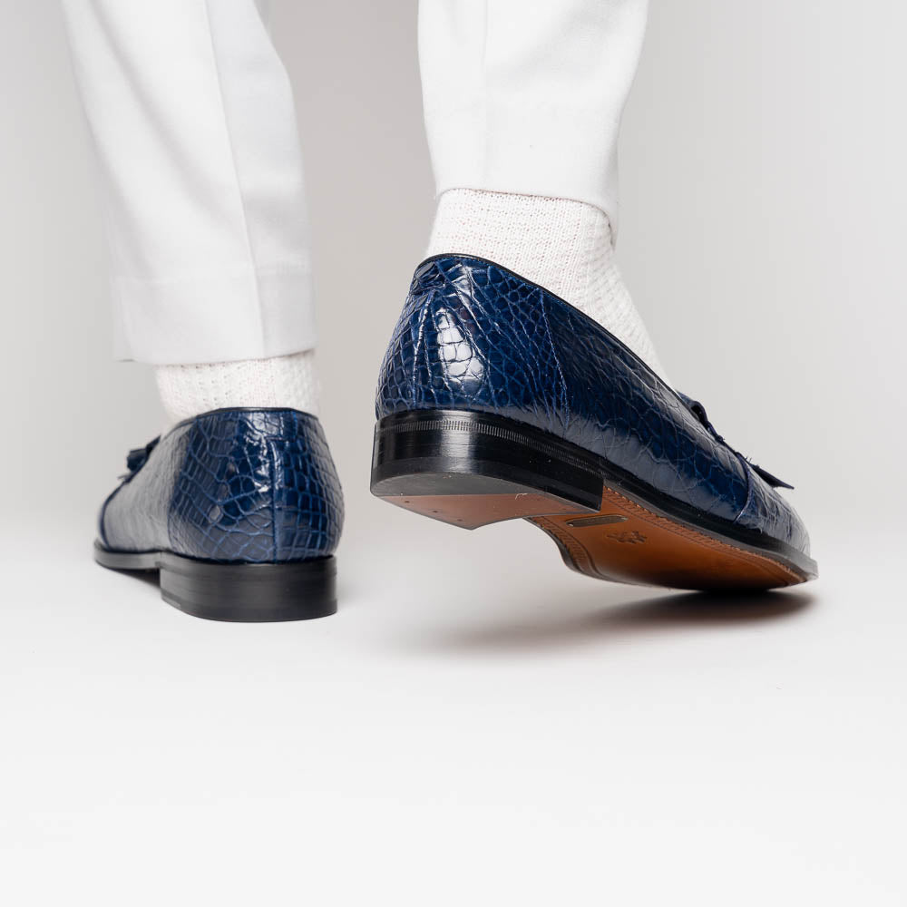 Mezlan Rodeo 1129C Crocodile Tassel Loafers Navy EXCLUSIVE