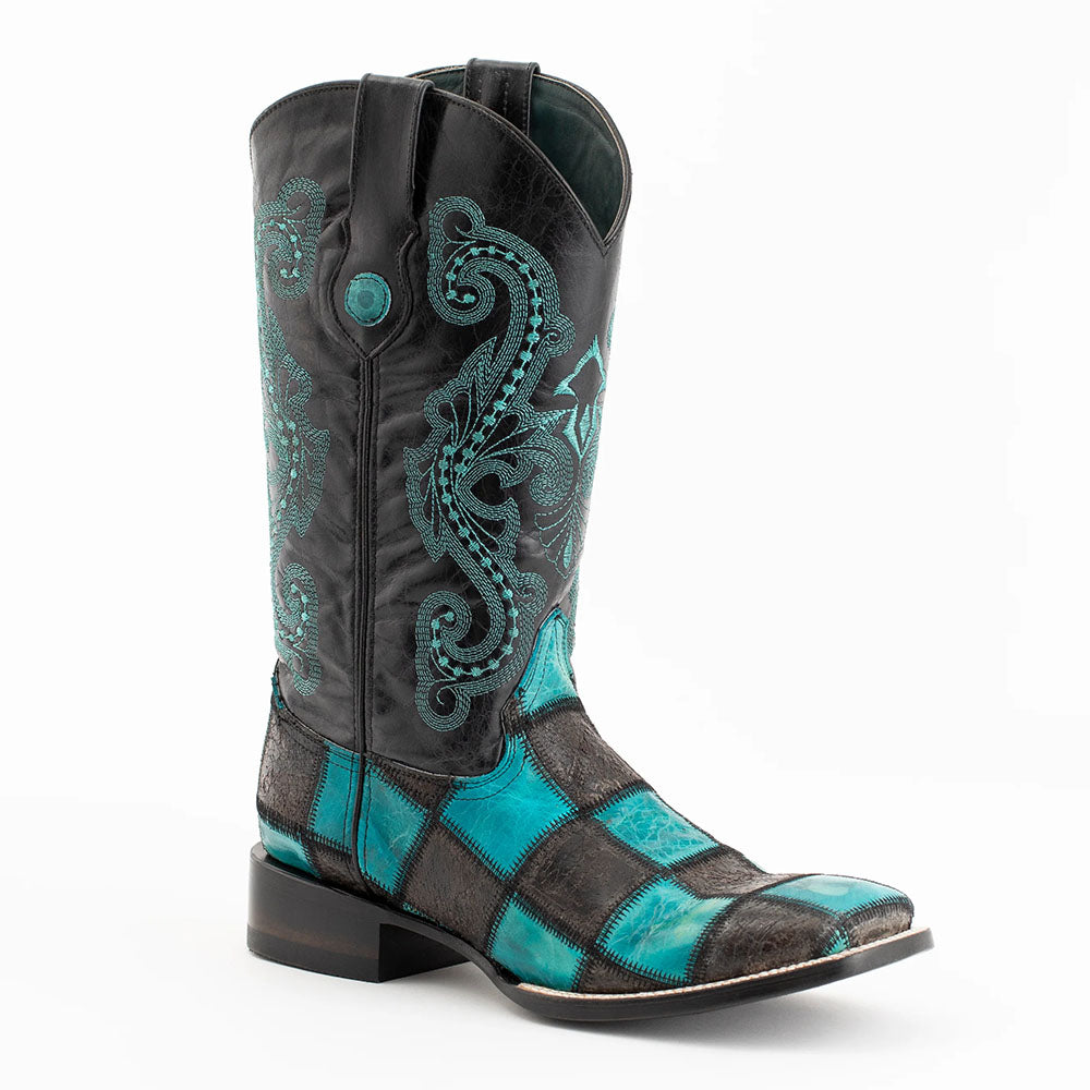 Ferrini 11393-50 Patchwrk Square Toe Cowboy Boots Black / Teal