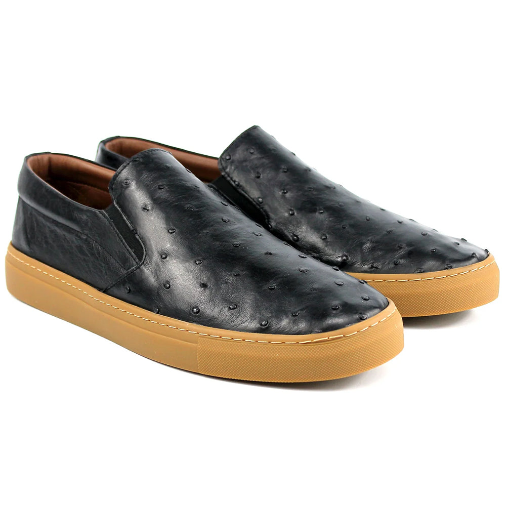Corrente by Pelle Line Grafton P00023 Ostrich Fashion Loafers Black