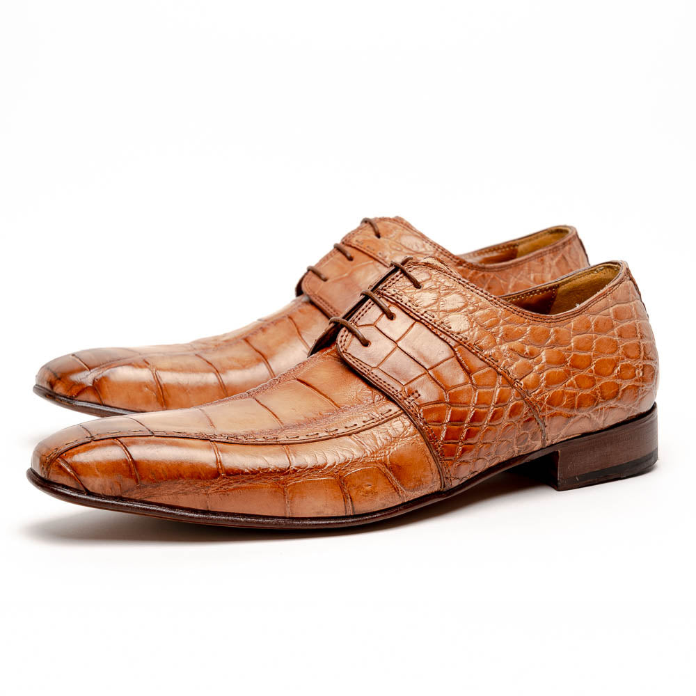 Mauri Castello Alligator Derby Shoes Cognac