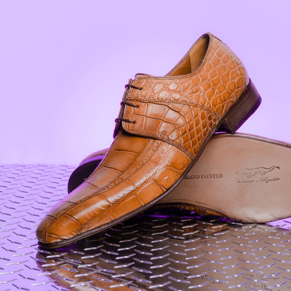 Mauri Castello Alligator Derby Shoes Cognac