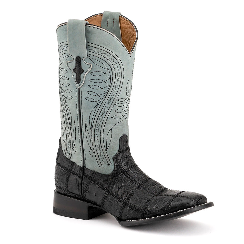 Ferrini Pinto 11693-04 Ostrich Patch Square Toe Cowboy Boots Black