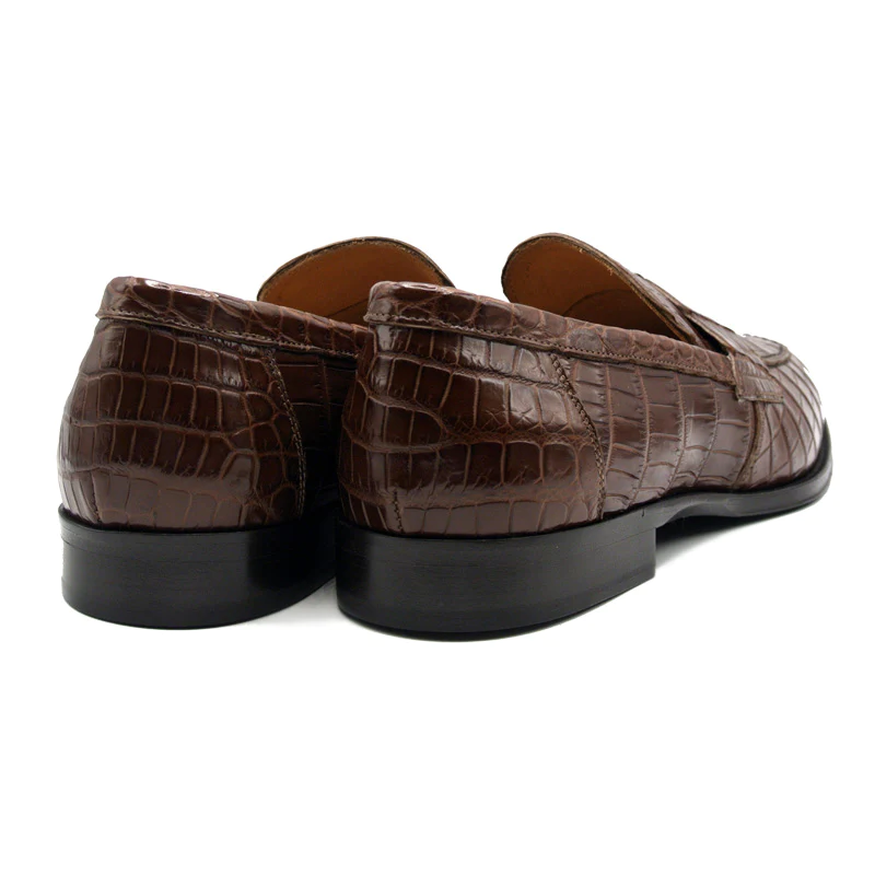 Zelli Roma Nile Crocodile Penny Loafers Cognac