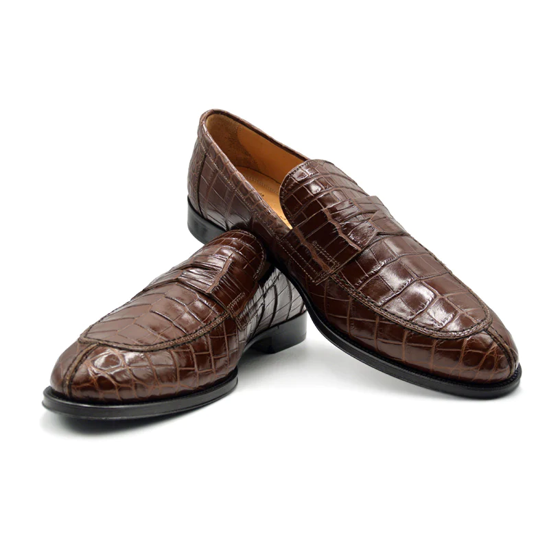 Zelli Roma Nile Crocodile Penny Loafers Cognac