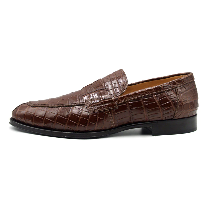 Zelli Roma Nile Crocodile Penny Loafers Cognac