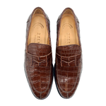 Zelli Roma Nile Crocodile Penny Loafers Cognac