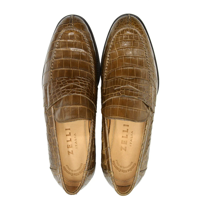 Zelli Roma Nile Crocodile Penny Loafers Honey