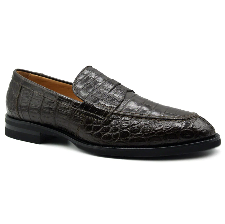 Zelli Roma Nile Crocodile Penny Loafers Nicotine