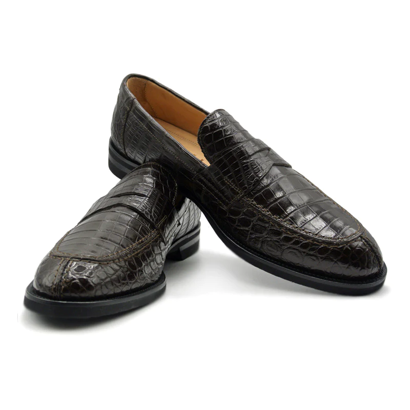 Zelli Roma Nile Crocodile Penny Loafers Nicotine