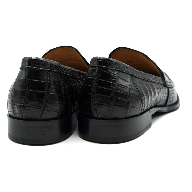 Zelli Como Nile Crocodile Tassel Loafers Black Size 10
