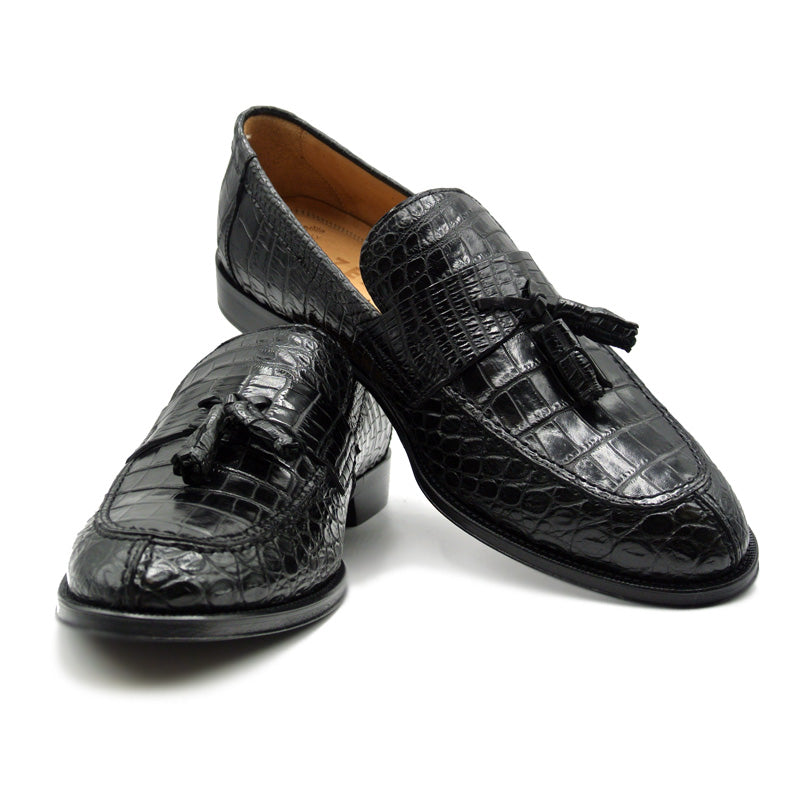 Zelli Como Nile Crocodile Tassel Loafers Black Size 10