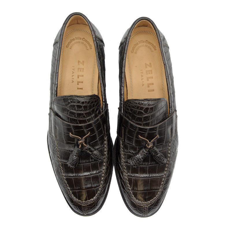 Zelli Como Nile Crocodile Tassel Loafers Nicotine Size 10