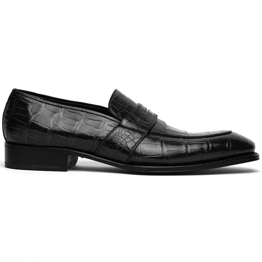Caporicci 1208 Genuine Alligator Apron Toe Penny Loafers Black