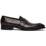 Caporicci 1208 Genuine Alligator Apron Toe Penny Loafers Dark Brown