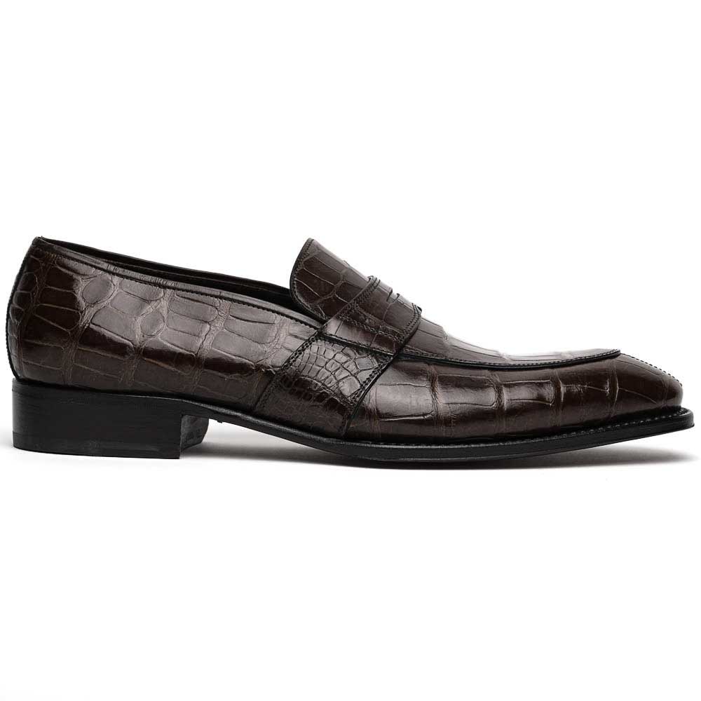 Caporicci 1208 Genuine Alligator Apron Toe Penny Loafers Dark Brown