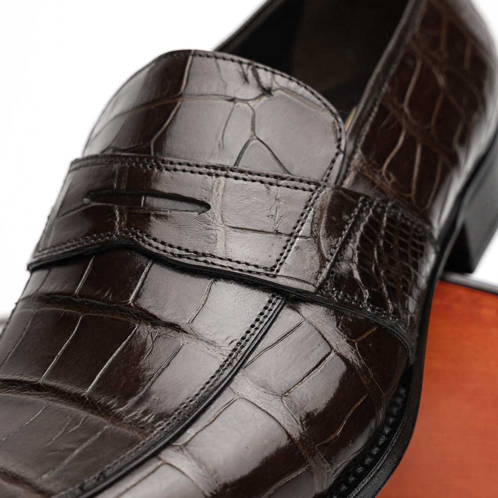 Caporicci 1208 Alligator Penny Loafers Brown