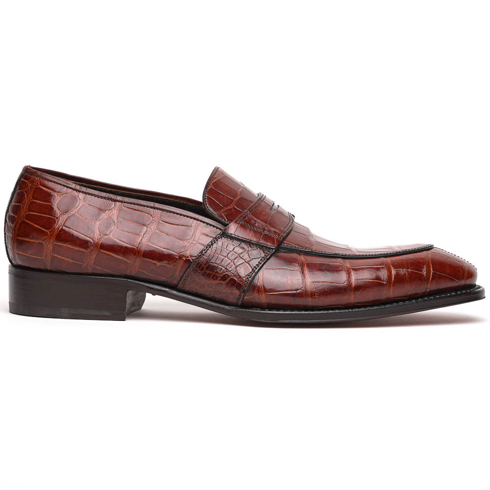 Caporicci 1208 Genuine Alligator Apron Toe Penny Loafers Gold