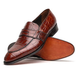 Caporicci 1208 Genuine Alligator Apron Toe Penny Loafers Gold