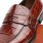 Caporicci 1208 Genuine Alligator Apron Toe Penny Loafers Gold