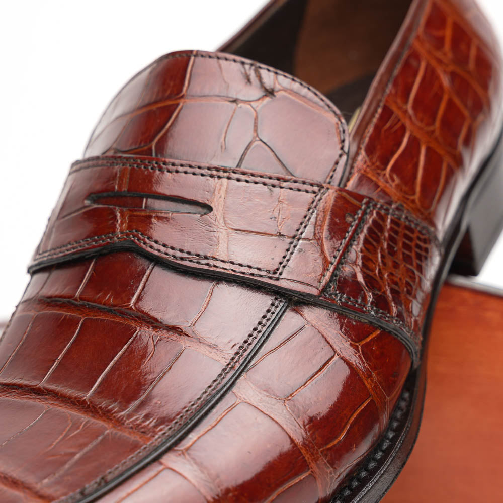 Caporicci 1208 Genuine Alligator Apron Toe Penny Loafers Gold