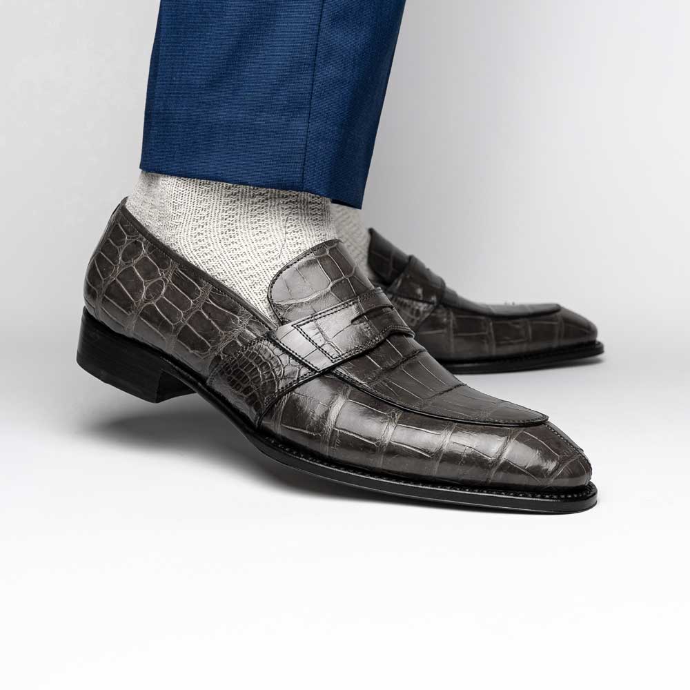 Caporicci 1208 Alligator Loafers Gray Size 8.5