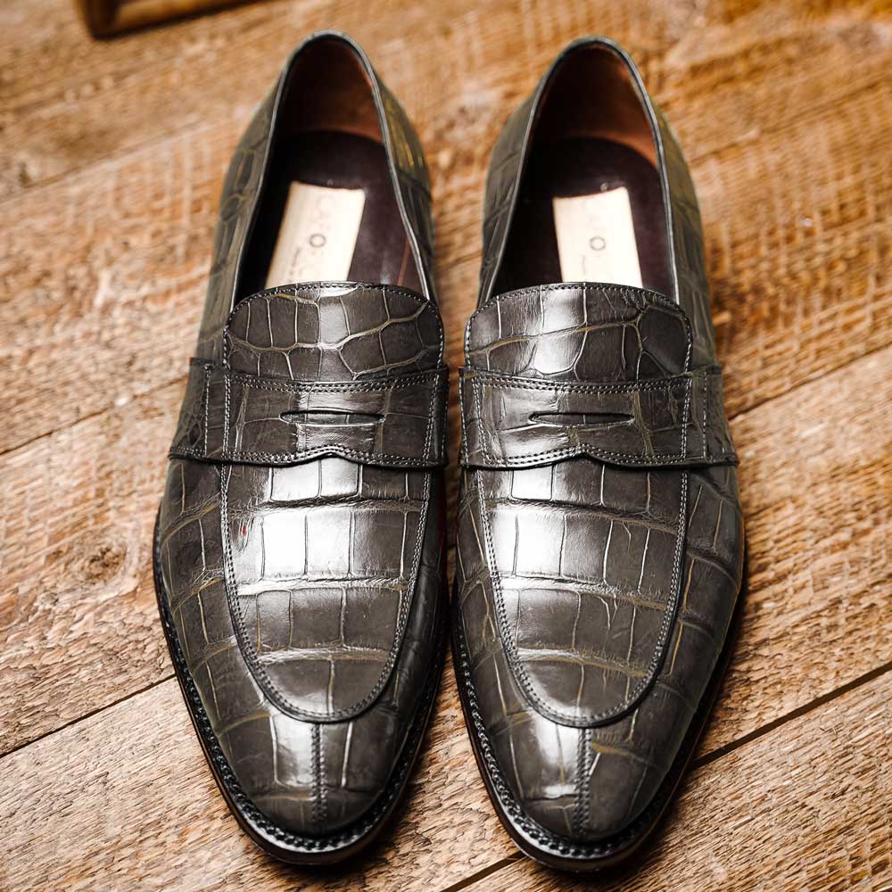 Caporicci 1208 Alligator Loafers Gray Size 8.5