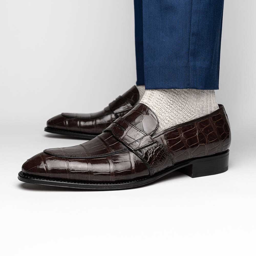 Caporicci 1208 Alligator Penny Loafers Brown